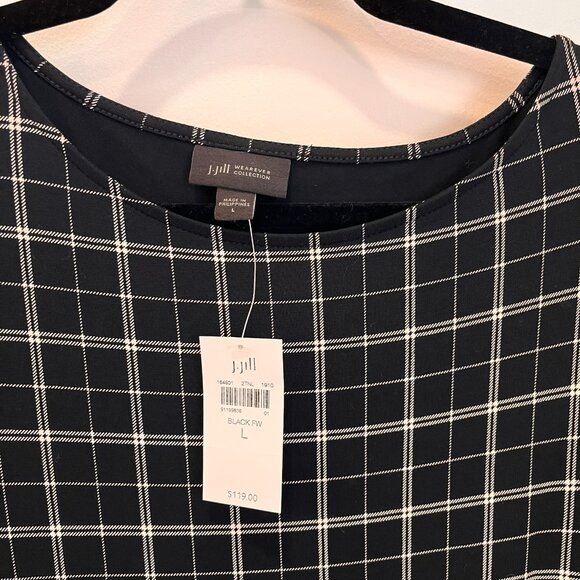 J. Jill Wearever Collection Windowpane Plaid Faux Wrap Jersey Dress NWT Large - Picture 2 of 9